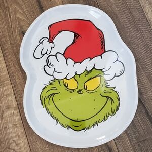 Dr. Seuss Grinch Face Figural Melamine Serving Tray  14.5" X 10.5"